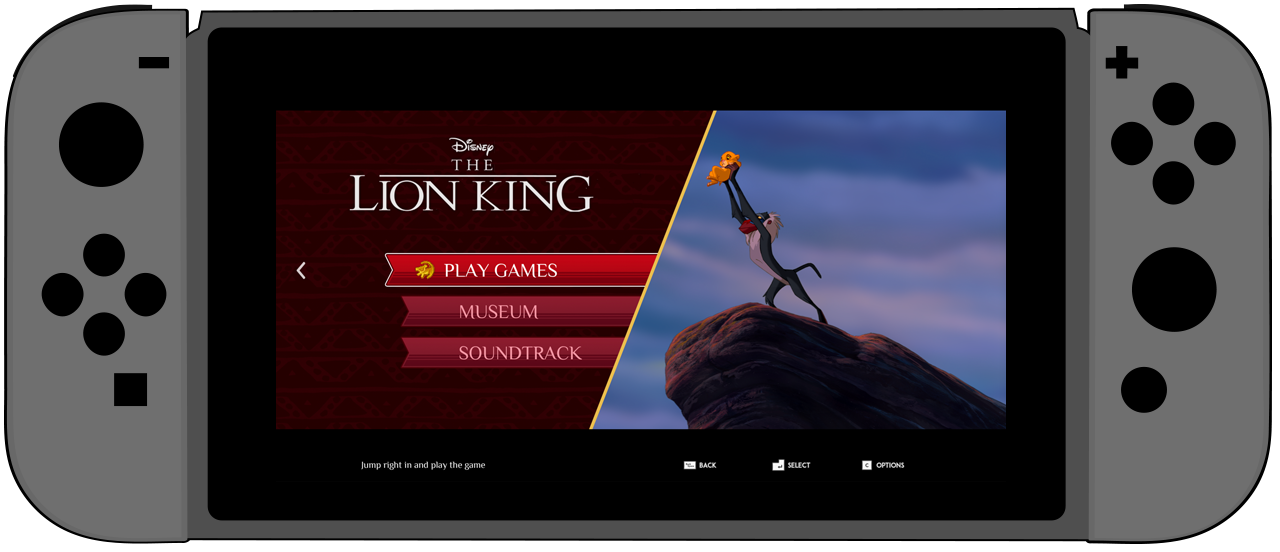 The Lion King main menu UI design